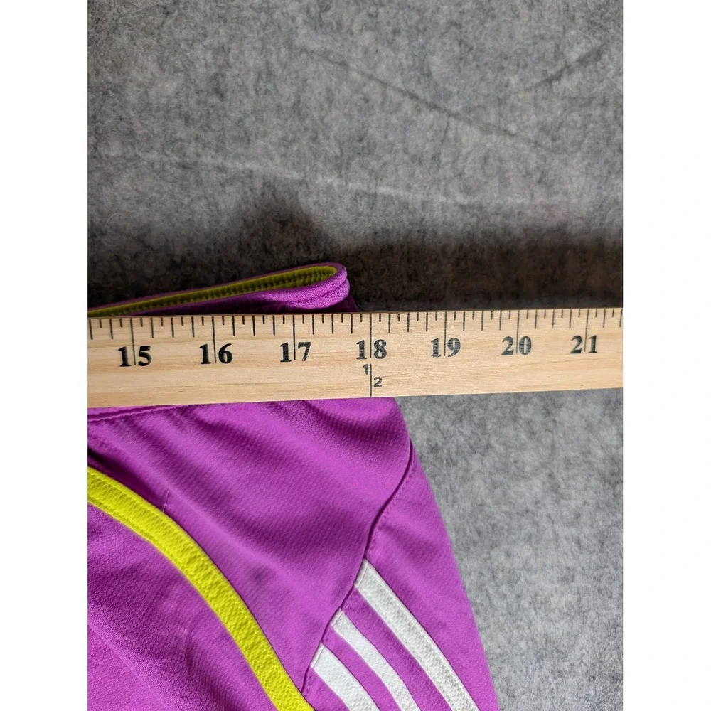 Adidas Womens Purple Neon Yellow Mesh Running Athletic Shorts 3 Stripe XL